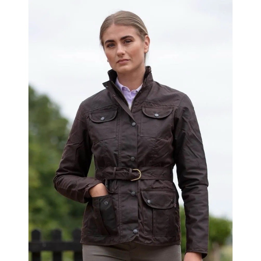 Walker & Hawkes Florence Waxed Cotton Jacket Brown Belted Waterproof UK 10 US 6